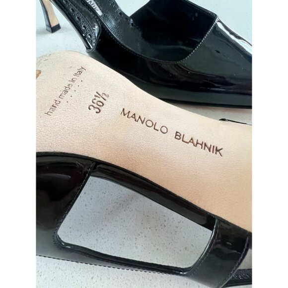 Manolo Blahnik Bretto black Patent Leather Slingback Pumps Size 36.5 - Picture 7 of 12